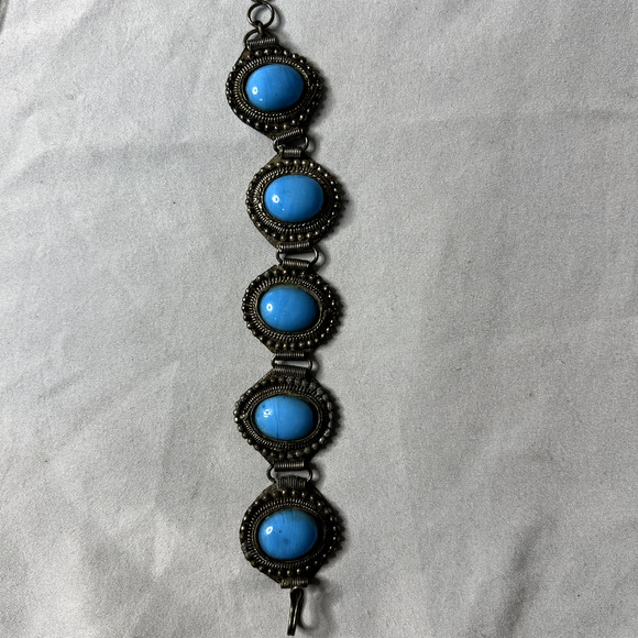 Chunky Turquoise Large Stone Silver Plated Bracelet Roman Slave Cuff Lot of 6‎ - Picture 9 of 16